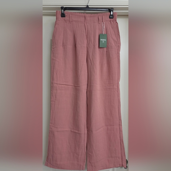 HALARA Pants - High Waisted Pocket Wide Leg Flowy Solid Palazzo Casual Linen-Feel Pants